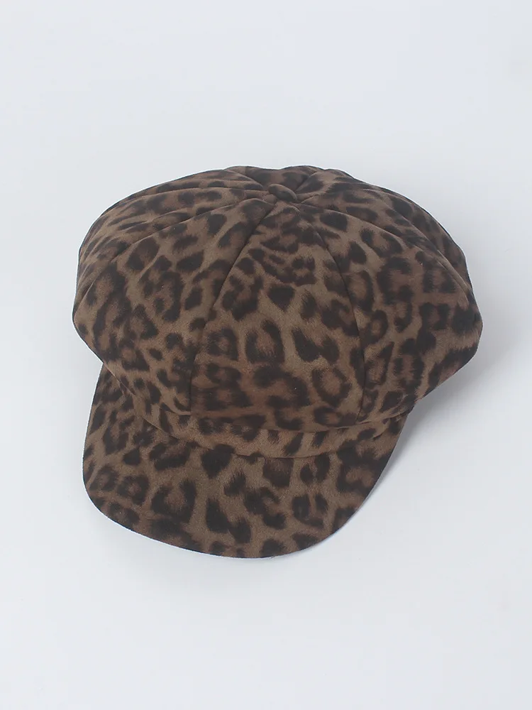 USPOP, модная женская восьмиугольная шляпа, ретро замшевый Леопардовый принт, восьмиугольная кепка, берет, шапка, женские зимние шапки, газетные кепки