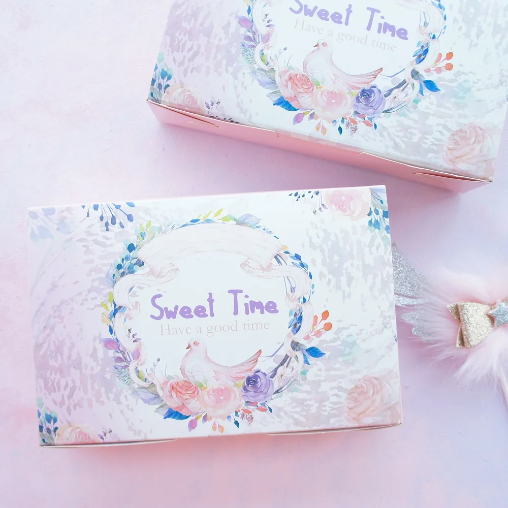 

new 21.4x14.4x5cm 10pcs pink Dove pigeon in nest cookie Macaron Chocolate mooncake Paper Box Party Gifts Packaging DIY