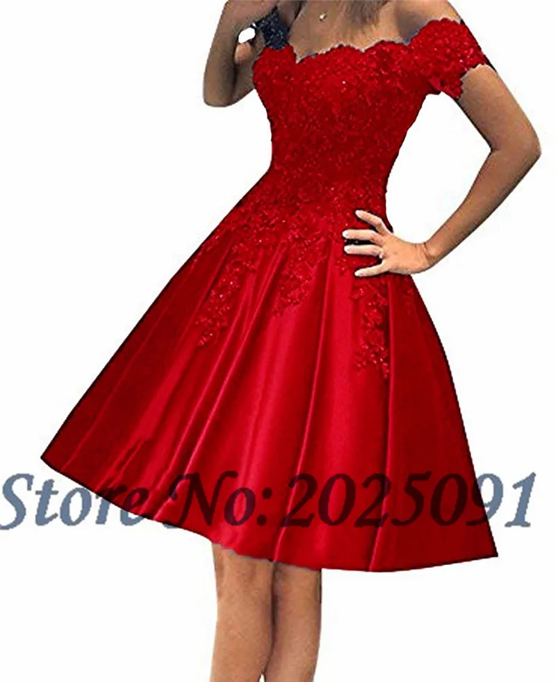 Женские платья для выпускного вечера с открытыми плечами, короткие платья для выпускного вечера, кружевные платья для выпускного вечера G0132 - Цвет: Красный