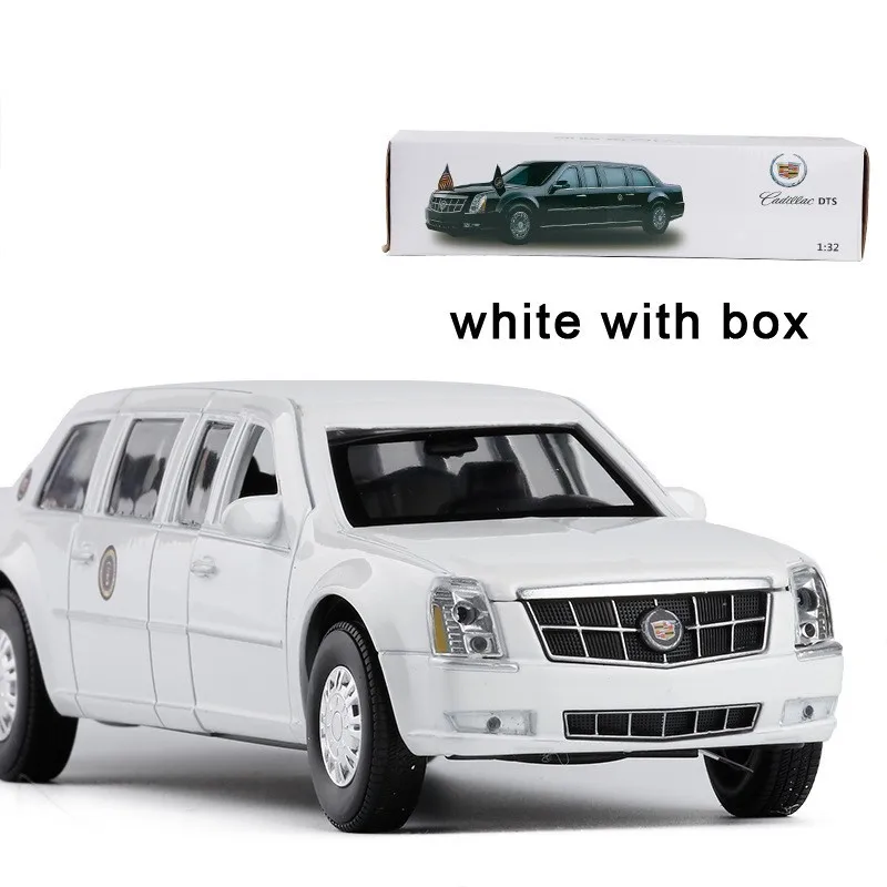 1/32 литая под давлением модель автомобиля Cadillac DTS, модель автомобиля из сплава, армейский Роскошный металлический автомобиль Cadillac, автомобильные игрушки, звуковой светильник - Цвет: white with box