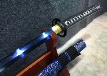 

HandMade Japanese Samurai Sword Katana Sharpened Clay Tempered T10 Steel Blue Blade
