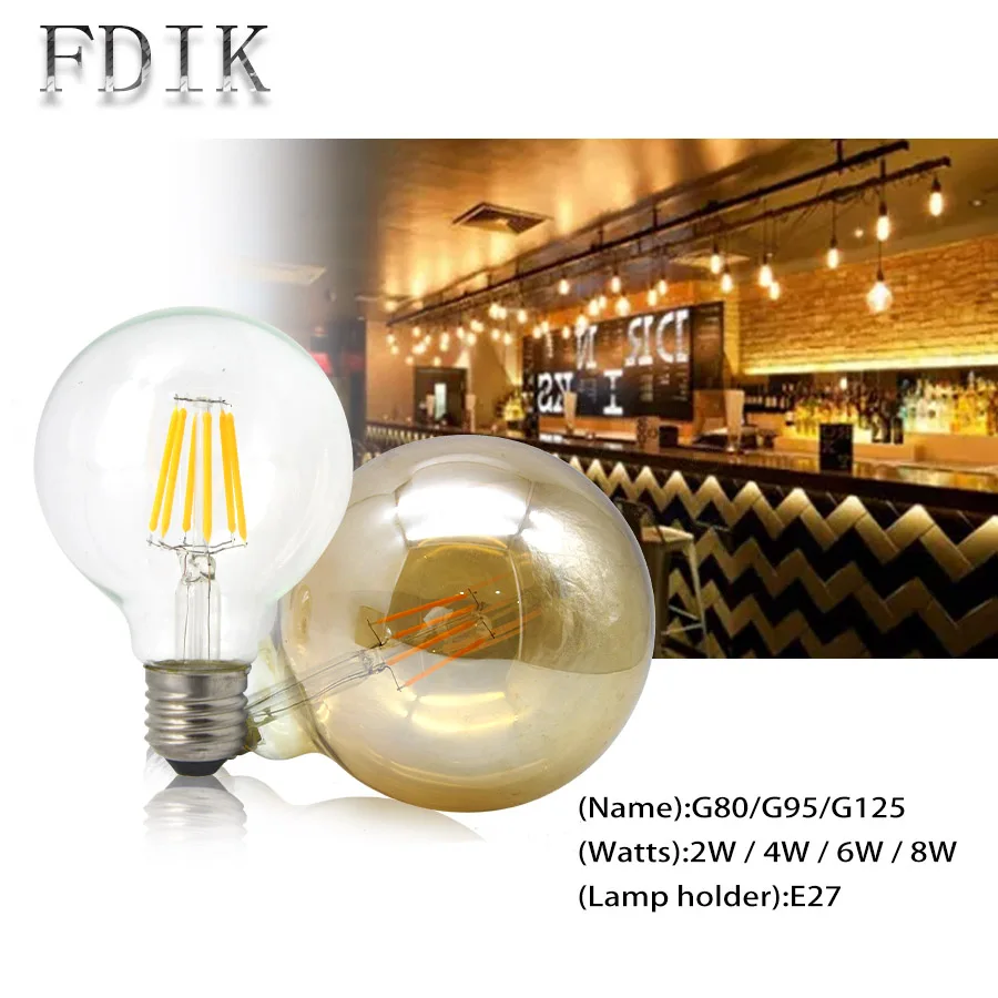 LED Bulb Edison G80 G95 G125 E27 Retro filament glass bulb lamp 2W 4W 6W 8W 110 220V Candle light Indoor Decoration Lighting LED Bulb Edison G80 G95 G125 E27 Retro filament glass bulb lamp 2W 4W 6W 8W 110 220V Candle light Indoor Decoration Lighting