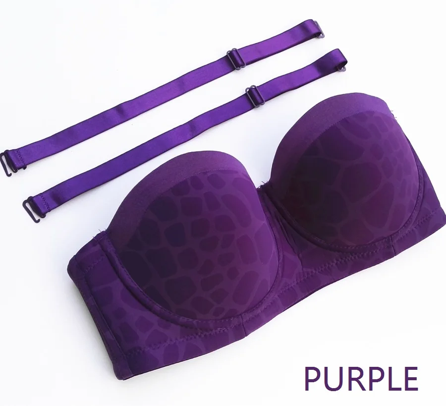 36D-46D Женский Сексуальный Бюстгальтер-балконет с геометрическим принтом без бретелек, половина чашки, на косточках, силиконовый ремешок, многополосный бюстгальтер H918 - Цвет: Purple