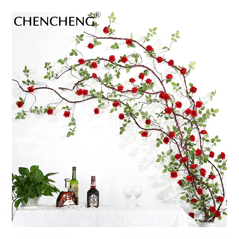 

CHENCHENG 3 Meters 16 Heads Artificial Rose Vine Fake Flower Rattan Home Living Room Bedroom Wall Party Wedding Fall Decoration