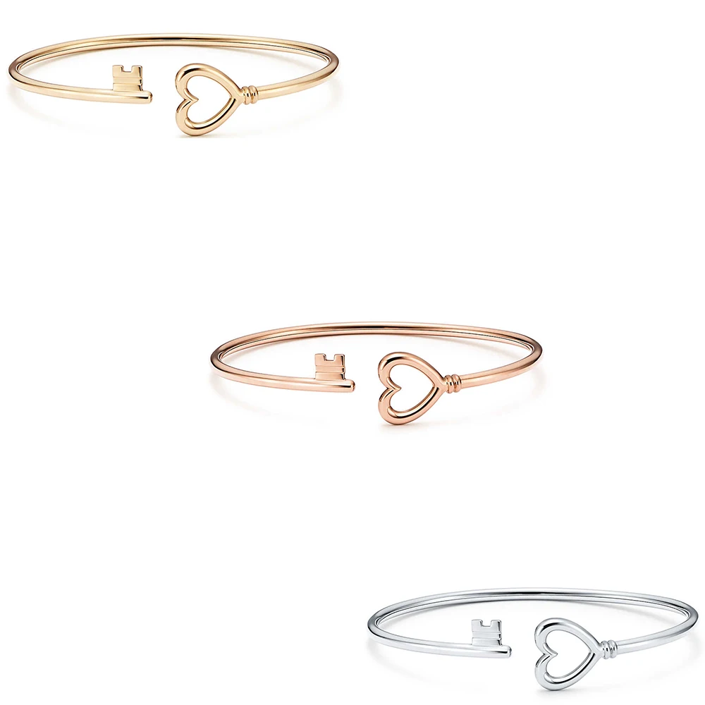

DERMSPE 100% 925 Sterling Silver The Key To Love Bangle Fit DIY Original Jewelry High-end Atmosphere Love Bracelet Jewelrys Gift