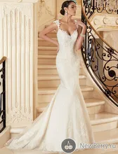 Free Shipping 2015 Hot Image Mermaid V Neck Straps Sweep Train Sexy Open Back Wedding Bridal