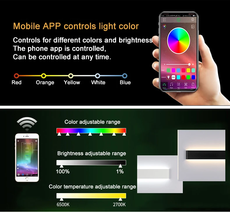  Rectangle Led Wall Lamp Sconces smart House RGB Dimmable APP Remote control Bluetooth bedroom lamp  - 33061694974