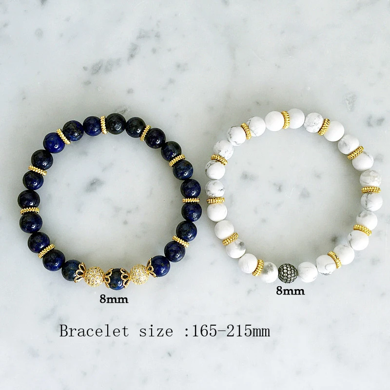 Mcllroy Paved Beaded Bracelets White Bracelets&Bangle Elastic Rope Chain Natural Stone For Women and Men Jewelry