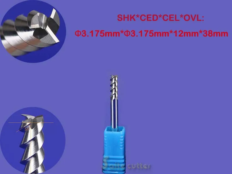 5pcs Aluminium Cutting One Flute CNC Router Milling Cutter Bits Tool 1/8" 12mm