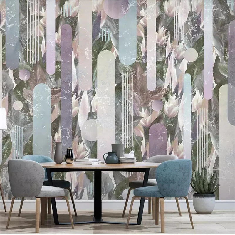 

wellyu Nordic tropical plants flowers geometric lines background wall painting custom large murals environmental wallpaper