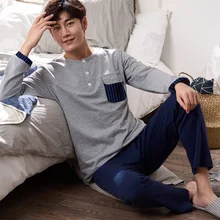 Осень хлопок мужские пижамы пара пижамный комплект Повседневная Пижама Мужская пижама ночные рубашки пижамы Pius Размер 3XL домашняя одежда