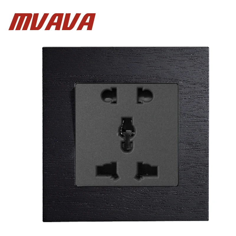 

MVAVA 13A 5 Pin Multifunction Socket Luxury Black Artificial Wood Panel Wall Light Switch AC110~250V 86*90MM 5 Pin Wall Socket