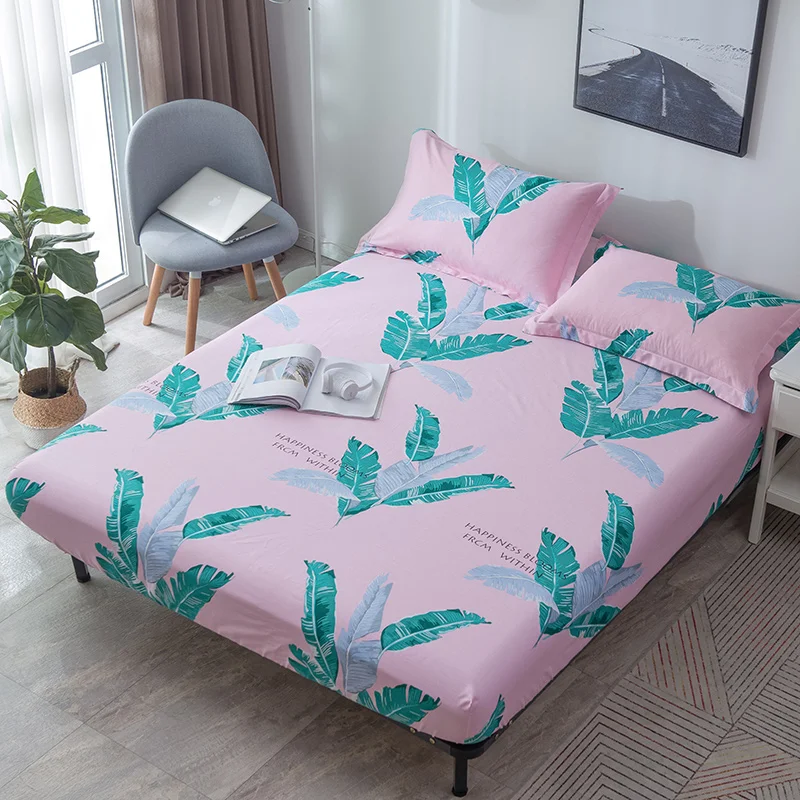 

Wholesale Green Leaf Pattern Sheets Fitted Bed Sheet Elastic Mattress Cover Bed Linen Bedspread Cotton Single Full Queen Size