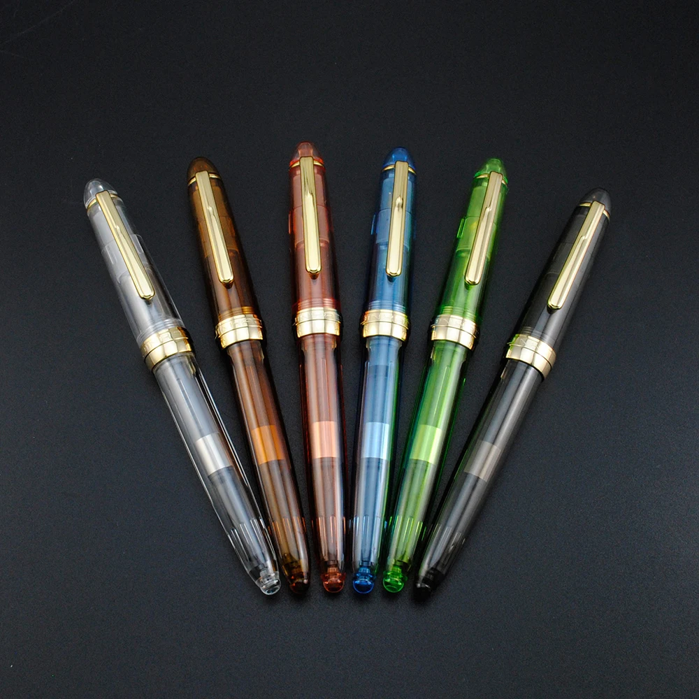 Nice Golden Clip Fountain Pen Transparent Fine Nib 0.5mm Ink Pens for