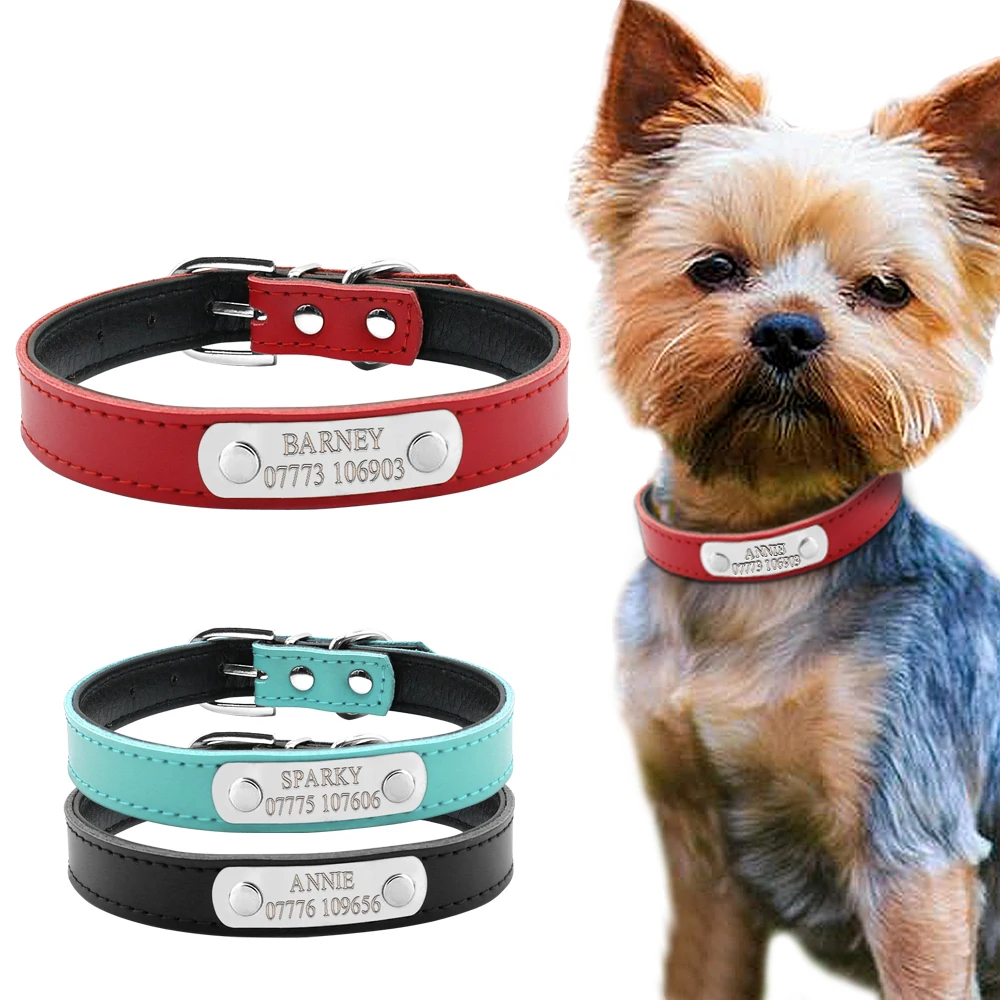 Leather Personalized Dog Collars Custom Cat Pet Name ID