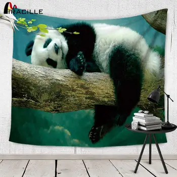 

Miracille Cute Panda Wall Hanging Tapestries Home Decoration Polyester Home Art Carpet Living Room Tapestry Table Cloth