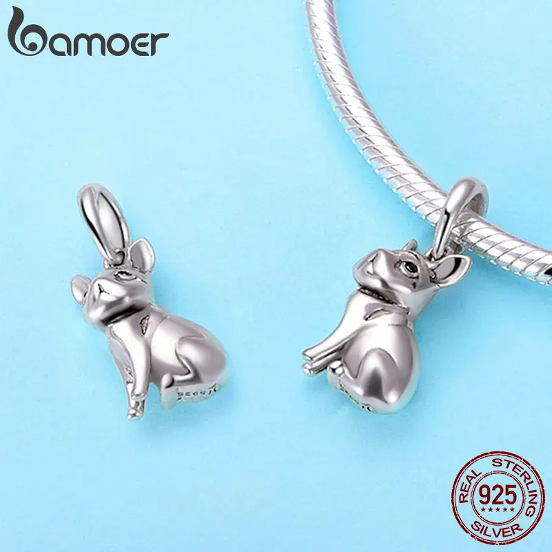 Best BAMOER New Arrival 925 Sterling Silver Trendy French Bulldog Pendant Charms fit Bracelet Necklace DIY Accessories Jewelry SCC714