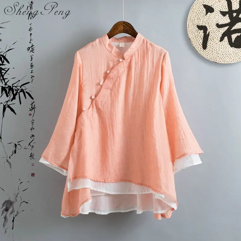 Cheongsam топ китайский стиль одежды Традиционный китайский одежда для женщин qipao Топ льняная рубашка женщины, льняная одежда CC046