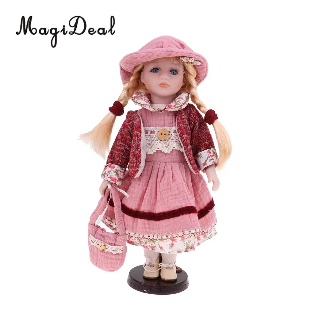 30 см Прекрасный фарфор девушка кукла люди фигура с розовой одеждой и шляпой набор декора подарок