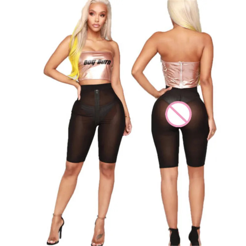 

Summer New women's casual shorts ice silk hollow transparent sexy mesh slim five shorts HOT
