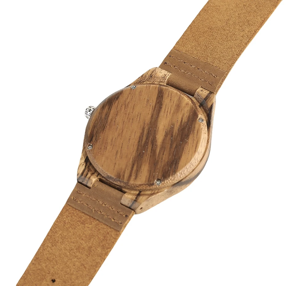 Retro Zebra Wood Watch Men's Annual Ring Round Dial Clock Male Quartz Wristwatch Soft Brown Genuine Leather Band Watches for Men (5)