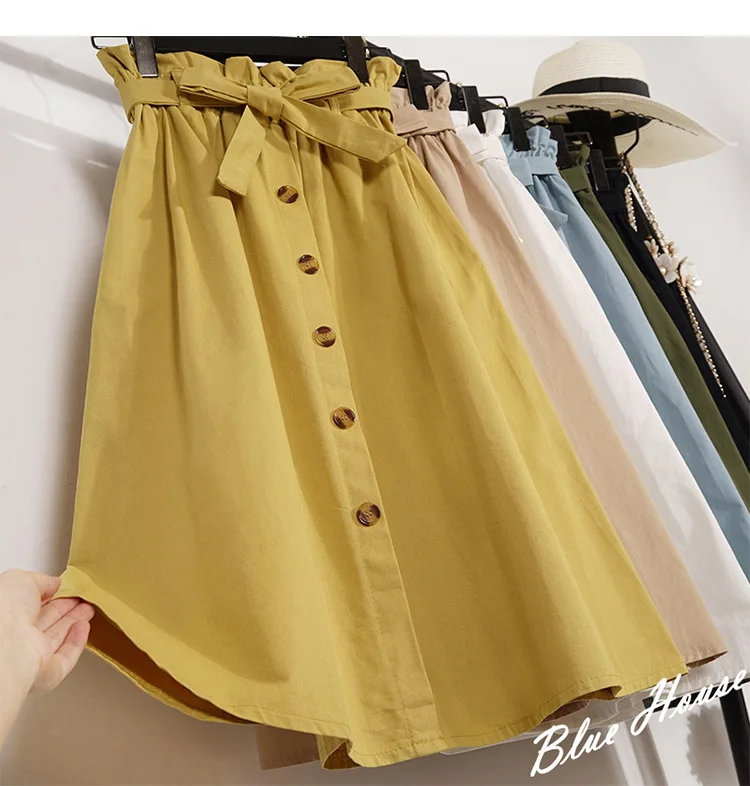 CRRIFLZ Летние Осенние юбки женские миди до колен Корейская элегантная юбка на пуговицах с высокой талией Женская плиссированная школьная юбка