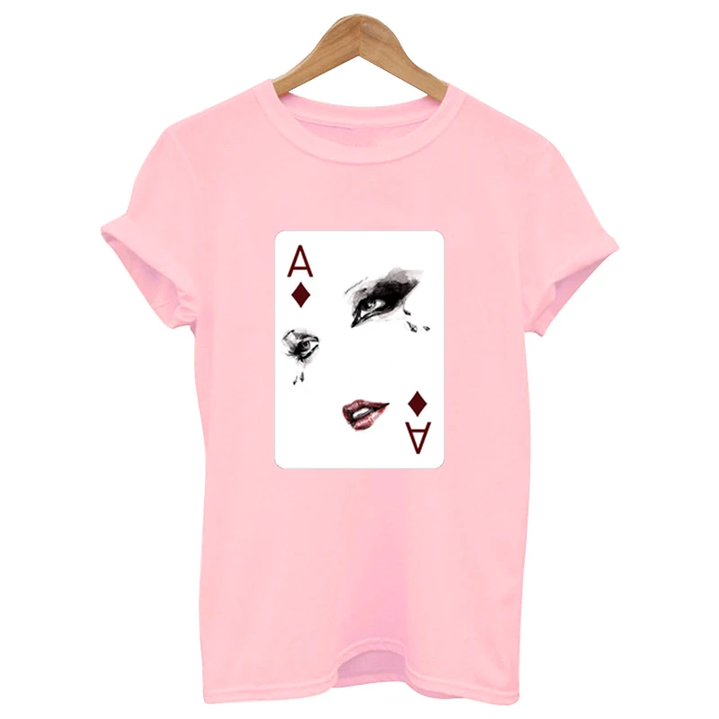 Женская хлопковая Футболка с принтом poker розовая футболка коротким рукавом