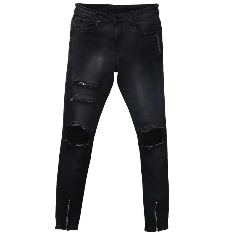 Хип-хоп Для мужчин уничтожены карандаш Брюки для девочек брендовая одежда 2018 Slim Fit Мотобрюки мужские черные джинсы Рваные Узкие брюки