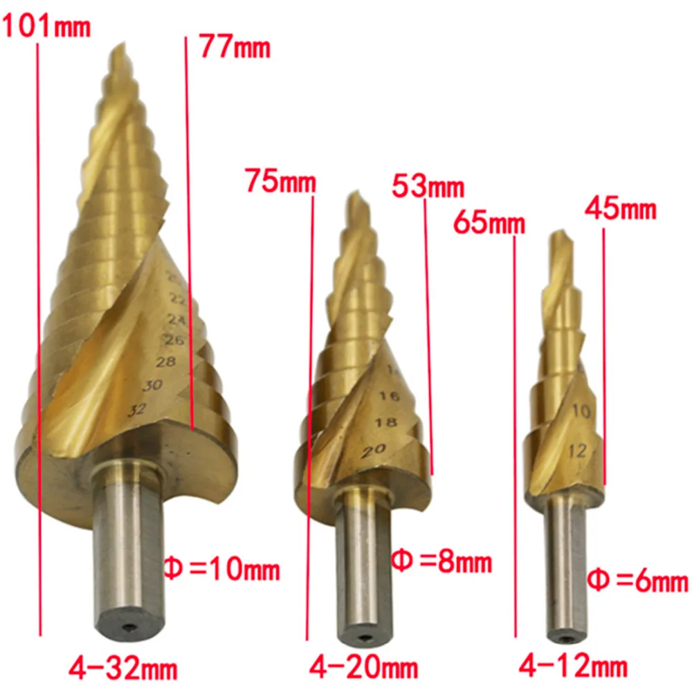 3 шт./компл. 4-12/20/32 мм Метрическая Спираль Флейта пагода Форма дыропробивной пресс HSS Сталь конус набор сверл из быстрорежущей стали с Сталь ступенчатая заточка