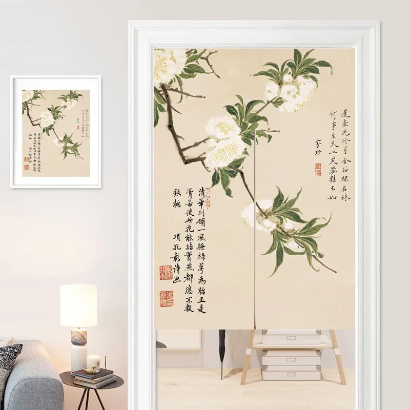 

New Chinese Flower and Bird Zen Door Curtain Partition Half Curtain Kitchen Curtain Noren Entrance Feng Shui Door Curtain