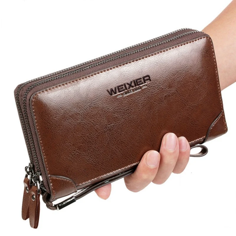 

2019 Brand Clutch Wallet Men PU Leather Phone Pouch Coin Purse Wallets for Double Zipper Long Clutch Purse Male Vintage Clutches