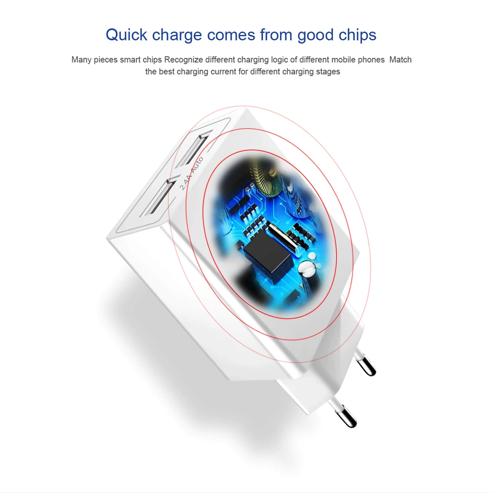 Essager المزدوج USB الجدار شاحن 2.4A سريع شحن السفر شاحن آيفون Xiaomi سامسونج شاحن هاتف محمول يعمل بنظام تشغيل أندرويد شاحن Adapator