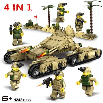 

1242pcs Army Model Tanks 4 In 1 Assemblage Building Blocks Set military weapon tank Bricks Compatible Children Toys boys