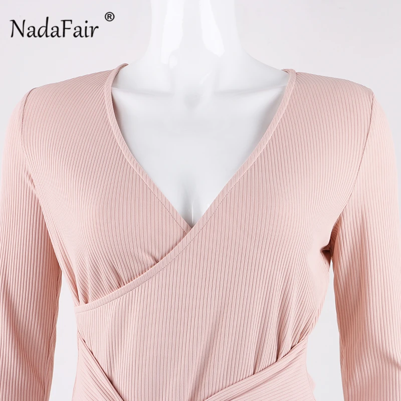 Nadafair свитер с v-образным вырезом, пуловер для женщин, длинный рукав, шнуровка, Осень-зима, вязаный свитер, сексуальный, крест-накрест, джемпер, Топ для женщин