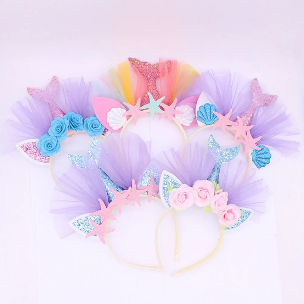

1 pc Kids Mermaid Headband Glitter Starfish Decoration Hairband Girls Party Birthday Hair Styling Tools Accessories