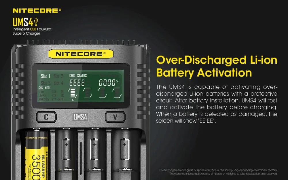 NITECORE UMS4 интеллектуальное четырехслотовое QC быстрое зарядное устройство 4A большой ток мульти-совместимое USB зарядное устройство