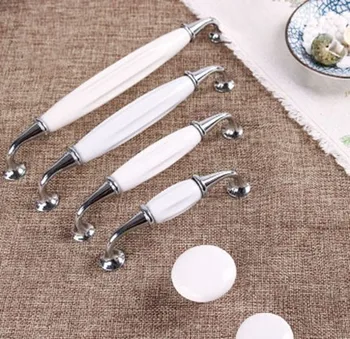 

3.75" 5" 6.3" Ceramic Dresser Pulls Drawer Pull Handles Silver White Cabinet Door Handles Pull Furniture Kitchen Hardware