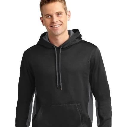 Sport-Tek ST235 Mens Sport-Wick Fleece Colorblock Hooded Pullover Black & Dark Smoke Grey - 3XL (1)