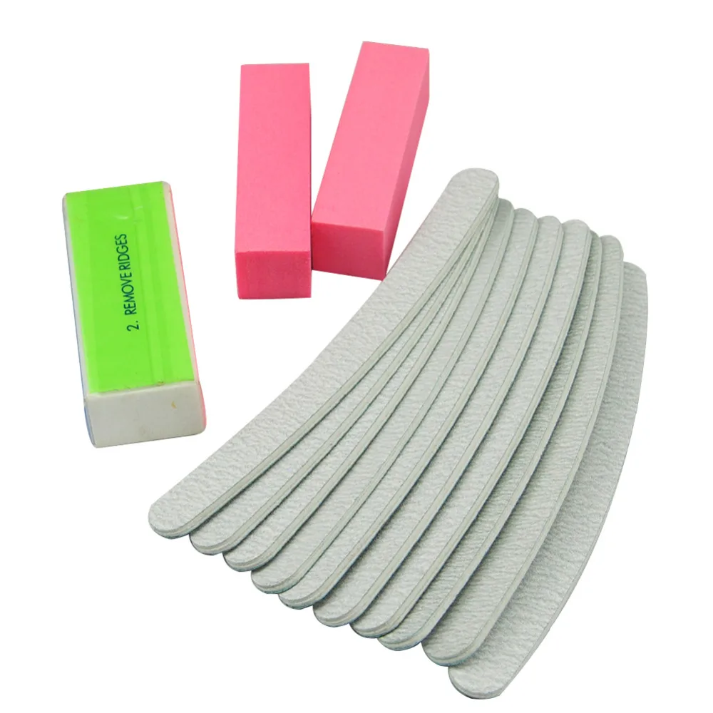 

10pcs Thin Grey Nail Files 2Pcs Pink Sanding Sponge Nail Buffers Professional Nail Art Tools Set Kits Polishing Manicure Tools
