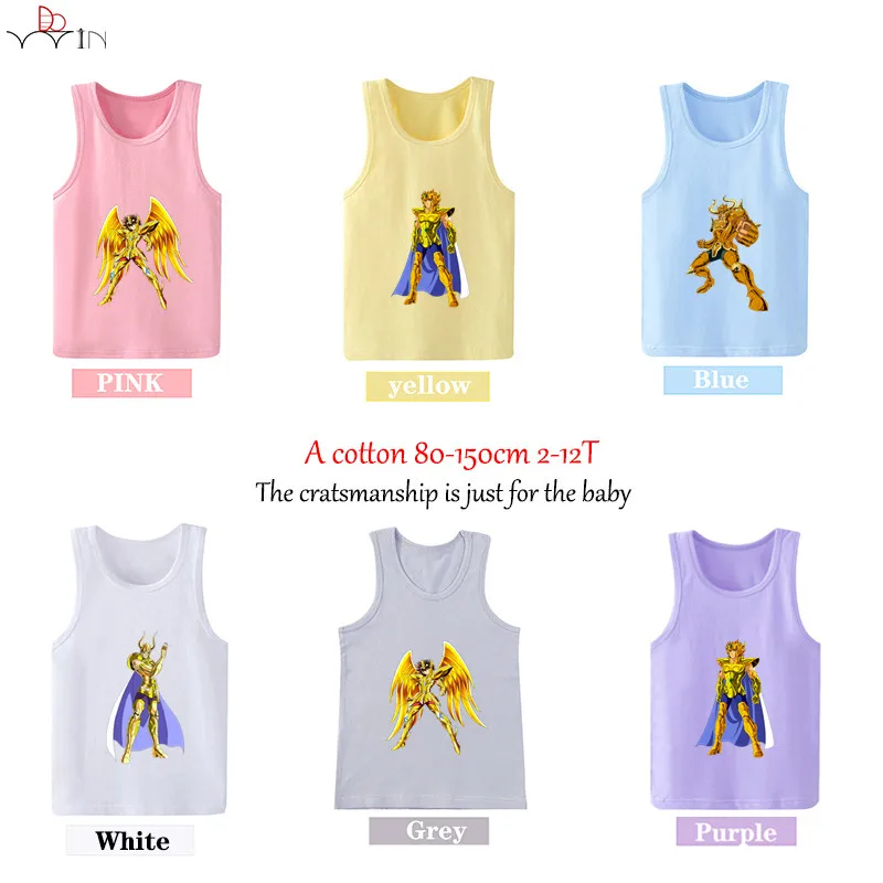 

Children T shirt Teenage Boys or Girls sleeveless summer Cartoon Gold Saint Seiya Kids shirt vest,2T-12T