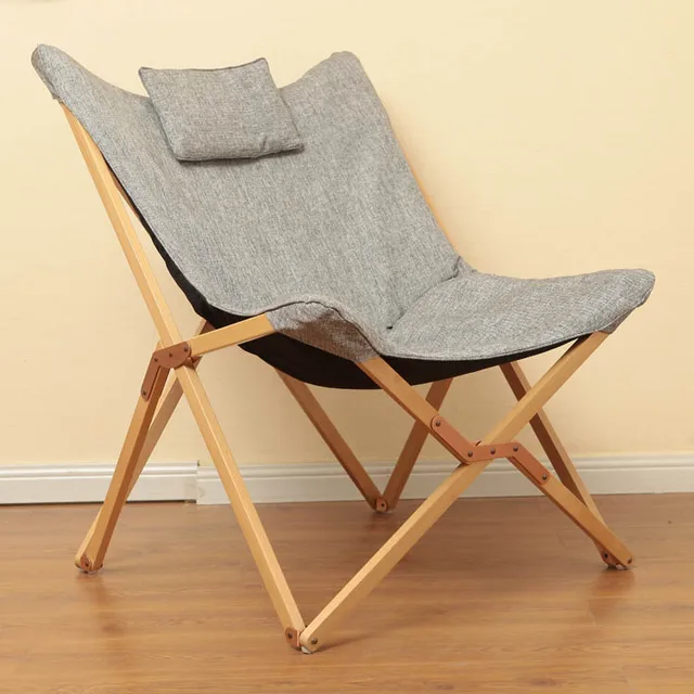 Modern Folding Butterfly Chair Portable Solid Wood Outdoor Balcony