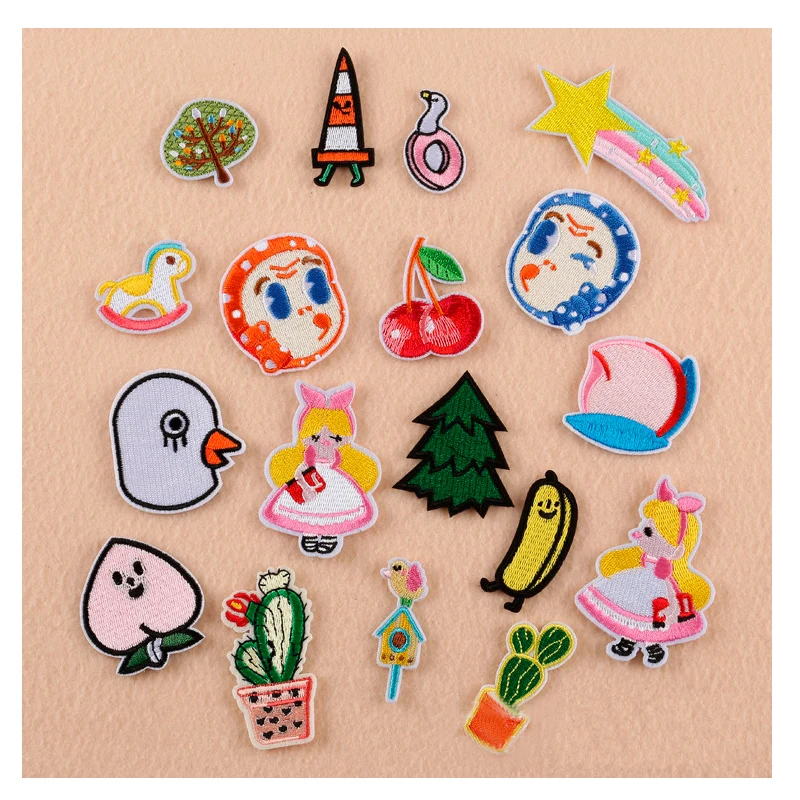 

Lovely Girl Peach Cactus Cherry Patches Iron On Or Sew Fabric Sticker For Clothes Badge Embroidered Appliques DIY Accessories