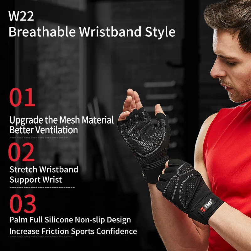 TMT gym weight lifting Gloves Dumbbell Weightlifting Fitness Exercise Non-Slip Breathable Half Fing