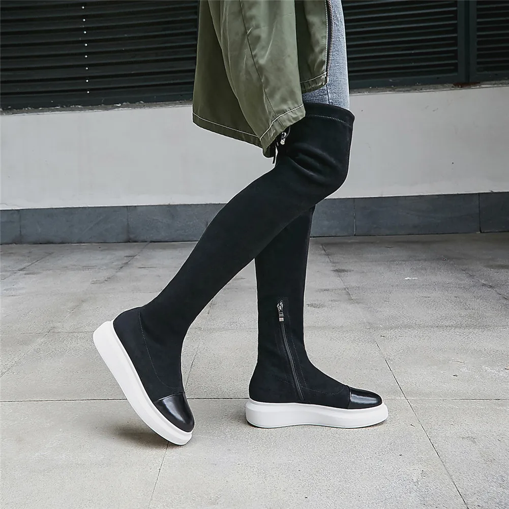 DORATASIA New Fashion Over The Knee Boots Cow Suede Flat With Cross Tied Zip Shoes Woman Casual Party Soft Autumn Winter Boots