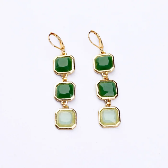 

Antique Gold Color Jewelry Inlay Crystal Stone Green Earrings