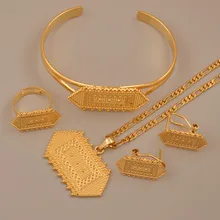 Золотой цвет африканский эритрейский в стиле хабеша, свадебные подарки эфиопские подвески ожерелья серьги, кольцо, браслет Ювелирные наборы# J0833