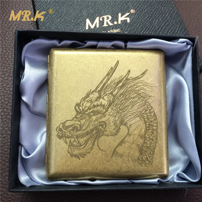 

Vintage style MRK006 King Dragon brass rolling craft male e cigarette case 20 high quality cigarette boxes with gift box