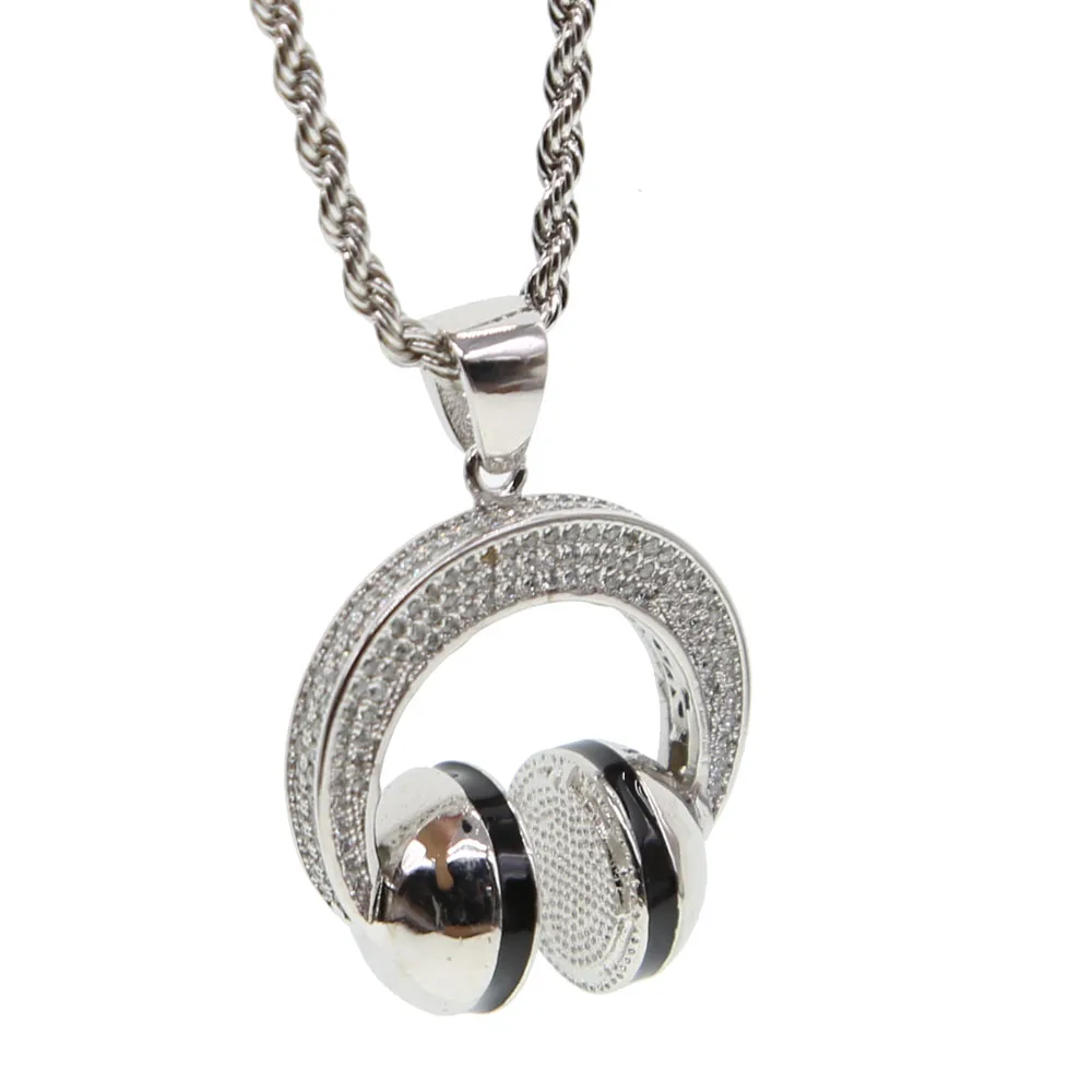 Buy Music DJ Headphone Pendant Necklaces silver color