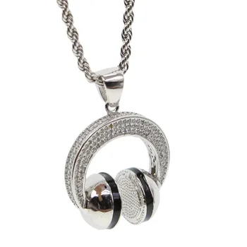 

Music DJ Headphone Pendant Necklaces silver color Chain Men Women Hip Hop Jewelry Rock Headset Necklace Music Lovers Gift