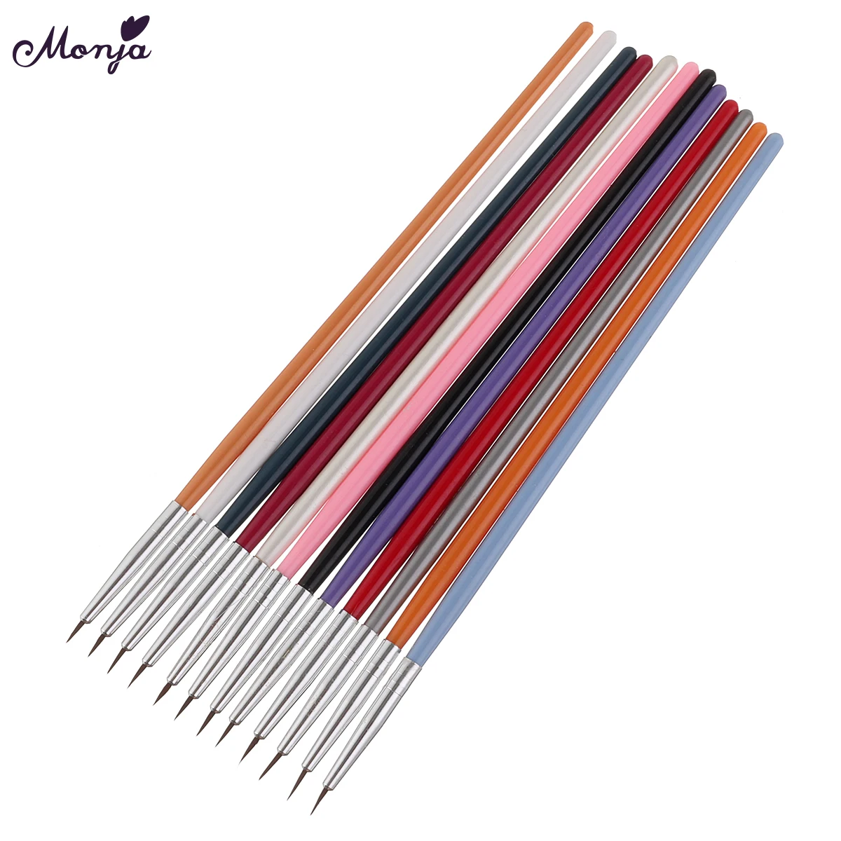 

Monja 12pcs Multicolor Nail Art French Liner Lines Stripes Design Painting Drawing Brush Dotting Pen Manicure Tool